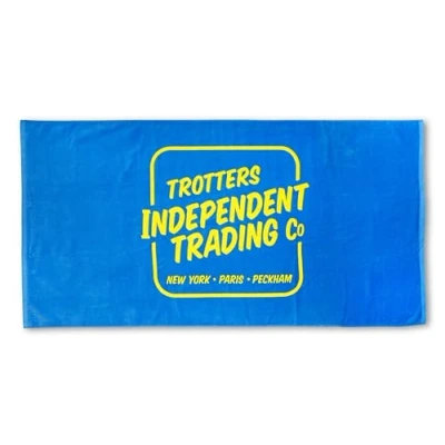 Image of Sporting Profiles Only Fools and Horses Official Bath Towel Trotters Independent Traders Logo Blue Large