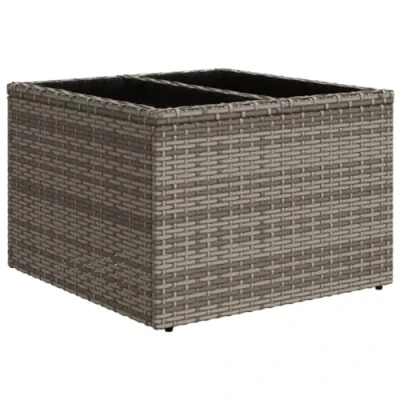 Image of vidaXL Outdoor Dining Table Grey Poly Rattan Square Garden with Tempered Glass Top for Patio, Backyard, 55x55x37cm, Robust Steel Frame
