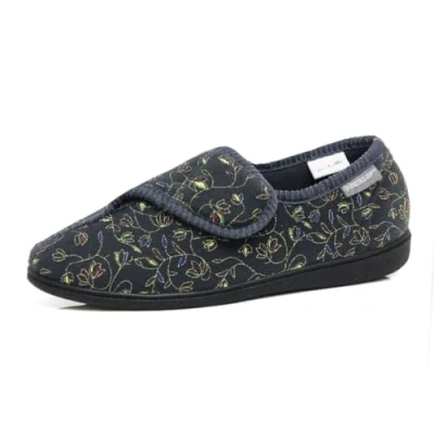 Image of DUNLOP Bluebell Womens Floral Print Touch and Close Slippers (Charcoal, UK Footwear Size System, Adult, Women, Numeric, Medium, 4)