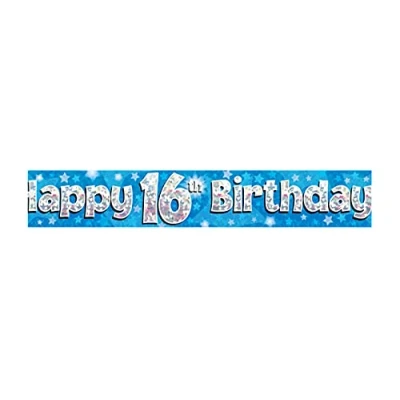 Image of 9ft Banner Happy 16th Birthday Blue Holographic