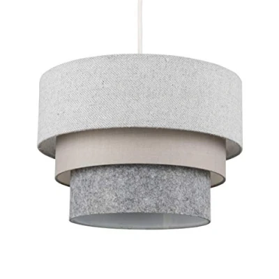 Image of MiniSun Round Modern 3 Tier Fabric Ceiling Pendant Lamp Light Shade in Herringbone