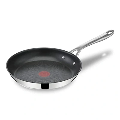 Image of Tefal Jamie Oliver Cook&#039;s Direct Stainless Steel Frying Pan, 24 cm, Non Stick Coating, Heat Indicator, Riveted Safe Grip Handle, Induction Hob Compatible, E3040444