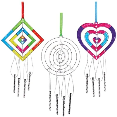 Image of Baker Ross FE546 Spiral Suncatcher Windchime Kits Pack of 3, Painting Craft Kit for Kids, Stained Glass Window Crafts