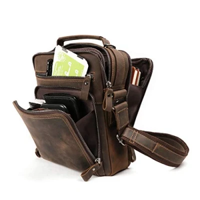Image of Genuine Leather Small Messenger Bag for Men Vintage Shoulder Crossbody Bags Work Business Travel