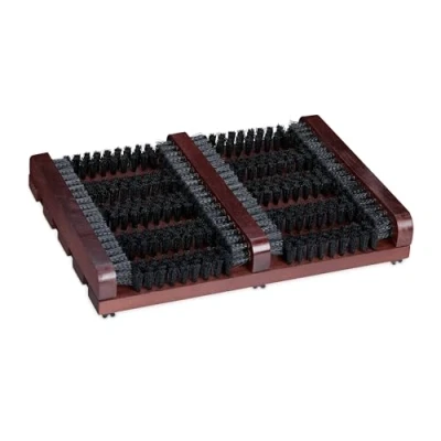 Image of Relaxdays Shoe Scraper, Non Slip Base, Sturdy Plastic Bristles, Dirt Trapper, Wood, HWD: 5.5 x 36 26 cm, Brown/Black