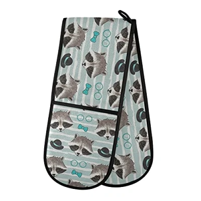 Image of PUXUQU Oven Gloves Double Mitts Gloves, Cute Raccoon Heat Resistant for Baking BBQ Kitchen Cooking
