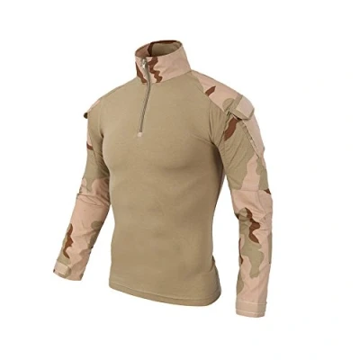 Image of LiliChan Mens Long Sleeve Tactical Military T Shirt Outdoor Combat with Zipper (Desert, UK M(fit Chest:36&quot; 39&quot;))
