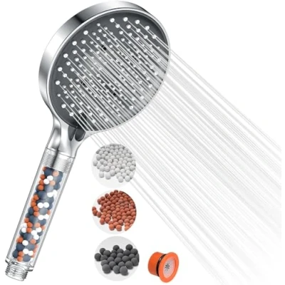 Image of Shower Head, YEAUPR PRO 130mm Large Filter Showerheads High Pressure, 6 Modes Head Powerful Flow for Low Pressure Hard Water, Water Softener Improve Skin Hair Home and Gym