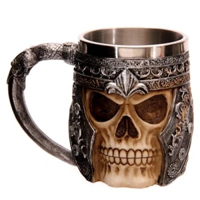 Image of Puckator Dark Legends Skull Warrior Tankard Pint Glass Viking Goblet Fantasy Home Decoration Beer Mugs Cup Cool Glasses for Drinking Tankers Men Resin