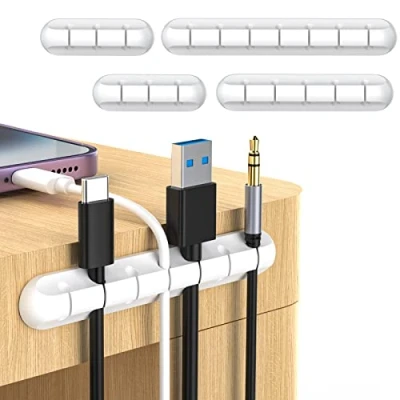 Image of JANREAY Cable Holder, Clips, 4 Packs Multi Purpose Management Organiser Set for Desk, Audio Cable, Power USB Charging (White)