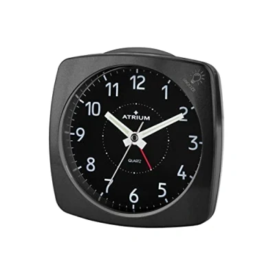 Image of ATRIUM A251 7 Analogue Quartz Alarm Clock with Light and Snooze Black Metallic