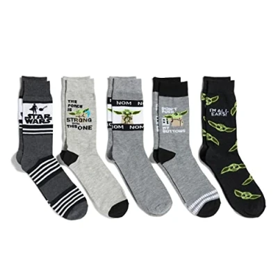 Image of Star Wars Mandalorian Men&#039;s 5 Pack Crew Socks, Black, 10 13, (9K0169)