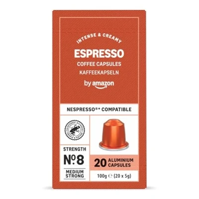 Image of by Amazon Espresso Aluminium Coffee Capsules Compatible with Nespresso, Light Roast, 20 Count Rainforest Alliance Certified