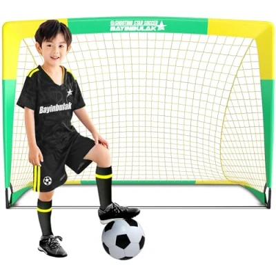 Image of BAYINBULAK Portable Football Goal Net Post for Garden Training Festive Play (3&#039;x2.2&#039;, Yellow+Green) 1 Pack