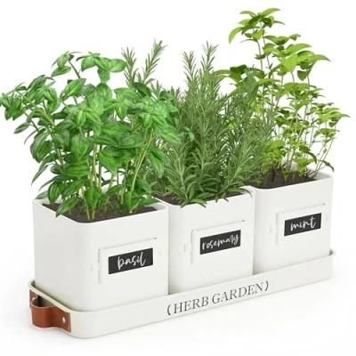 Image of PERFNIQUE Indoor Herb Garden, Garden Planter Set with Tray, Farmhouse Plant Pots, Windowsill Drainage(Planter only) for Indoor/Outdoor, Window Pots(White)
