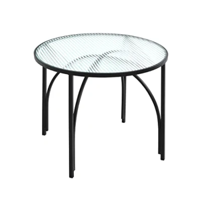 Image of HAKU Mobel End Table Black, Metal, Tempered Glass Size: H 40 cm X Ø 50 cm, Style: Modern