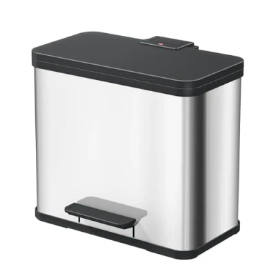 Image of Hailo 0633 200 &quot;Oeko Trio Plus L Pedal Waste Separator, Steel, Stainless 47 x 34 44 cm