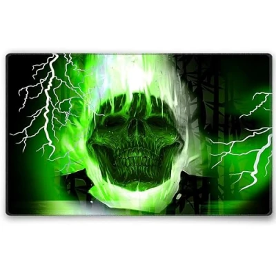 Image of Silent Monsters Mouse Mat Small 24 x 20 cm / 10 8 inches, Pad Design: Green Skull, Stitched Edges, Mousemat for Office and Gaming, Mousepad Non Slip Rubber Base, Desk