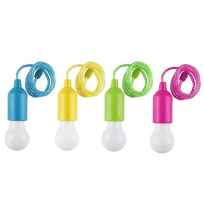Image of LED Pull Cord Light Portable Hanging Battery Operated Camping Lamp Bulb 4PCS (No Battery)