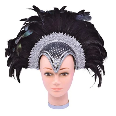 Image of Bristol Novelty BA071 Feather Headdress For Women Black Helmet Jewel + Plume, One Size