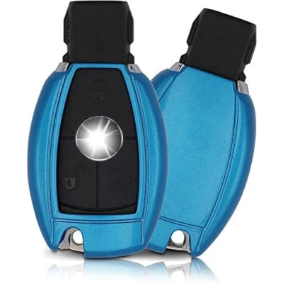 Image of HIGH GLOSS ABS HARDSHELL PROTECTIVE CASE COVER FOR MERCEDES BENZ 2 BUTTON KEY FOB MERC MODEL A CLASS AMG B CLA GLA VITO R 45 ML GLE 6.3 SPORTS MODELS GLK W176 W246 (BLUE)