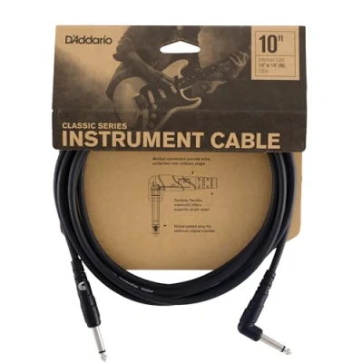 Image of D’Addario Accessories Classic Series Guitar Cable Instrument Cord with ¼ Inch Ends Durable &amp; Reliable Bass or Right Angle 10 feet