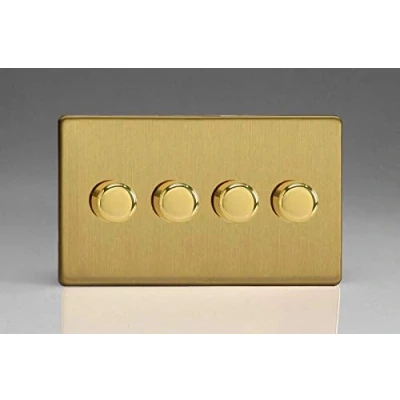Image of Varilight 4 Gang 2 Way V Pro Push On/Off Rotary LED Dimmer x 0 120W (Twin Plate) Brushed Brass