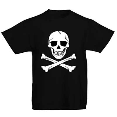 Image of Flip Youth Kids Childrens Skull and Crossbones Pirate T Shirt Black 9 11 Years (L)