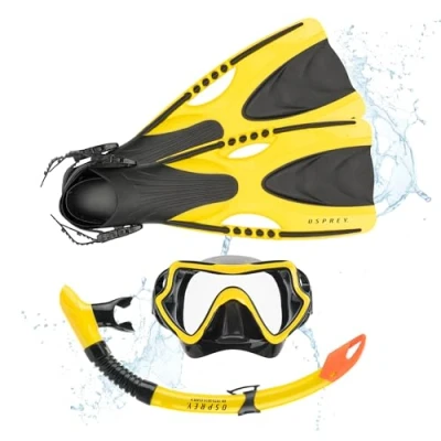 Image of Osprey Adults Snorkel Set with Flippers, 3 Piece Diving Mask and Fins for Men Women, Multiple Colours