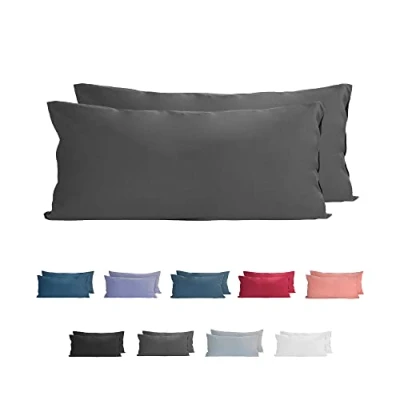 Image of Komfortec 100% Cotton Cushion Covers Set of 2 40 x 80 cm, Super Soft Premium Jersey Pillowcase 150 g/m², Cover, Anthracite