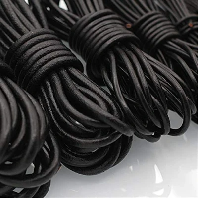 Image of 5 Meters Round Genuine Leather Cord Lace Thong Thread DIY Jewelry Making Necklace Beading Cords (Black, 5mm)