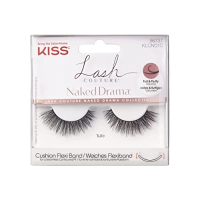 Image of KISS Lash Couture Naked Drama Collection 1 Pair of False Lashes, Tulle, Full and Fluffy Faux Mink Fake Eyelashes with Cushion Flexi Band includes Glue