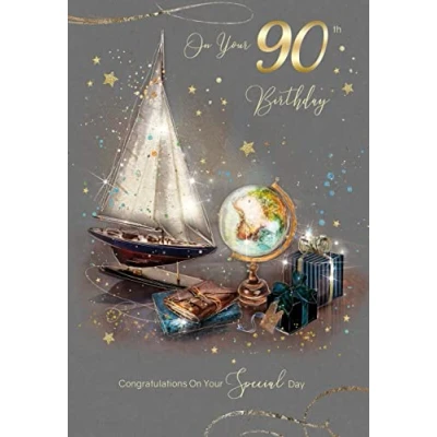Image of Cherry Orchard 90th Birthday Card with Artistic Nautical Design Gold Foil Detailing and Envelope from The Grayson Range