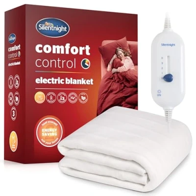 Image of Silentnight Comfort Control Electric Blanket Heated Underblanket with 3 Heat Settings, Fast Up, Overheat Protection and Easy Fit Straps Machine Washable Single 135x72cm