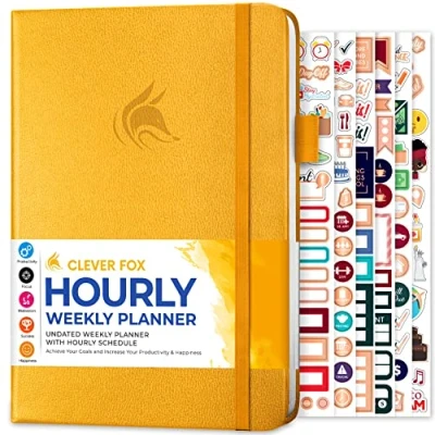 Image of Clever Fox Planner Schedule Undated Weekly &amp; Monthly Life with Time Slots, Appointment Book Daily Organizer, A5 (Yellow)