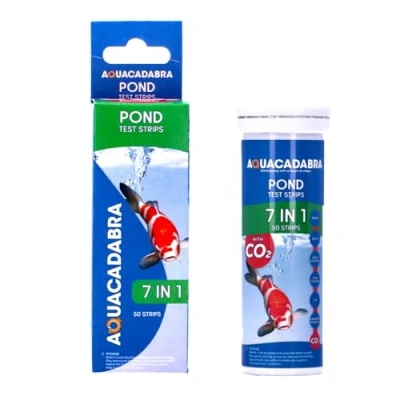 Image of Aquacadabra 7 in 1 Pond Test Strips 50 Pack for Nitrate, Nitrite, Water Hardness (GH), Free Chlorine, pH, Carbonate (KH), and CO₂ Level Testing