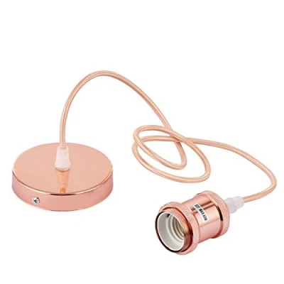 Image of Innoteck Vintage Ceiling Pendant Lamp Holder E27 Metal Fabric Braided Light Fitting Rose Copper