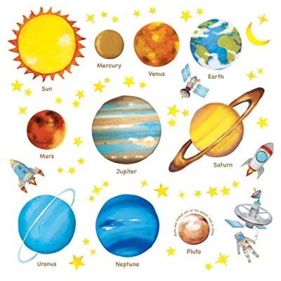 Image of DECOWALL DS8 1307 Planets in The Space Kids Wall Stickers Decals Peel and Stick Removable for Nursery Bedroom Living Room Art murals Decorations