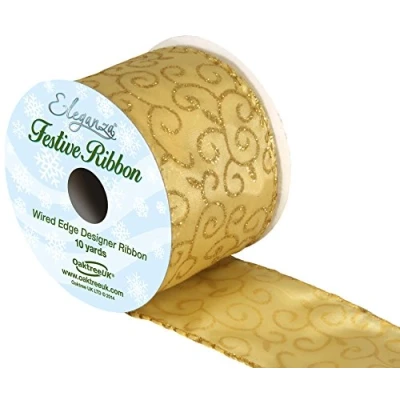 Image of Oaktree UK Eleganze Festive Ribbon Satin Glitter Filigree Gold