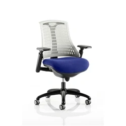 Image of Flex Task Operator Chair Black Frame White Back Bespoke Colour Seat Stevia Blue