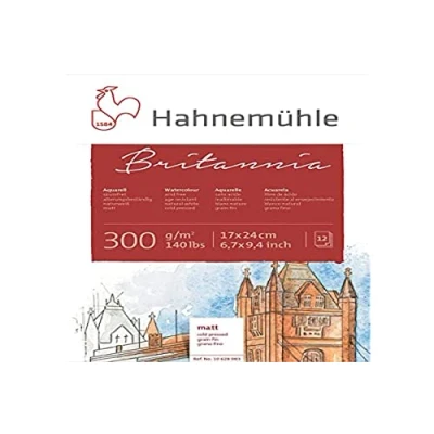 Image of Hahnemühle 10628983 Britannia Watercolour Block Pad 300gsm 12 Sheets,17 x 24 cm
