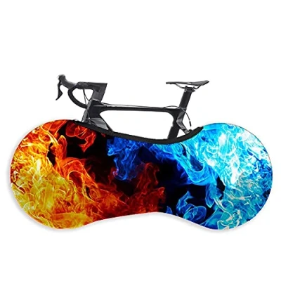 Image of LAD Bike Wheel Cover,Washable Elastic Cover Anti Scratch Gear Tire Package,Fit All Bicycles, Keeps Floors and Walls Dirt Free (Red blue flame)