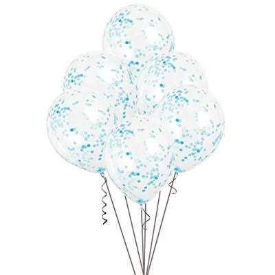 Image of Powder Blue Confetti Clear Latex Balloons (30cm) Pack of 6 Transparent Premium Latex, Perfect for Parties &amp; Celebrations