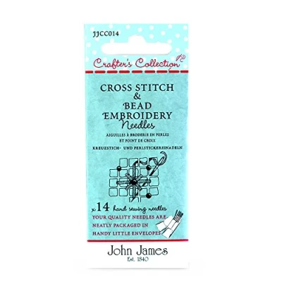 Image of John James Crafter&#039;s Collection Cross Stitch &amp; Bead Embroidery Assortment Contains 14 Needles Sizes: 5, 7, 24