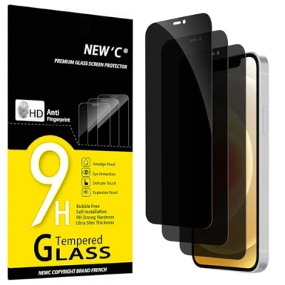 Image of NEW&#039;C 3 Pack Privacy Screen Protector for iPhone 12/12 Pro (6.1&quot;), Enhanced 28 Degree Angle, Ultra Durable 9H Hardness, Bubble Free