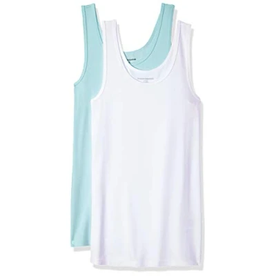 Image of Amazon Essentials Women&#039;s Slim fit Tank, Pack of 2, Aqua Blue/White, M