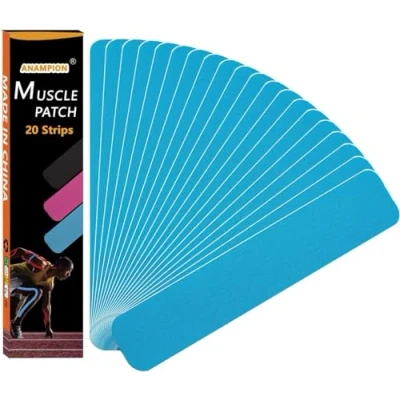 Image of ANAMPION Kinesiology Tape Pro (20 Precut Strips) Waterproof Sports for Athletes, Physio Elastic Pain Relief Adhesive Muscles Shin Splints Ankle Knee &amp; Shoulder (Blue)