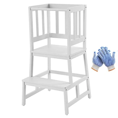 Image of COSYLAND Nursery Step Stool for Kids Toddlers Children,Standing Tower Kitchen Counter, Mothers&#039; Helper Learning Stool,Made of Natural Solid Bamboo(White）