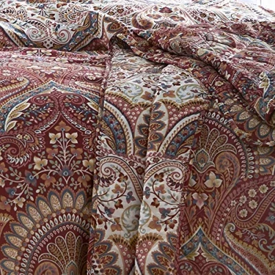 Image of Dreams &amp; Drapes Maroon Jacobean Bedspread (230cm x 200cm) Soft Touch Microfibre Damask in Red Persian Bohemian Quilted Bedspreads Exotic Floral Blanket/Bed Cover for Bed