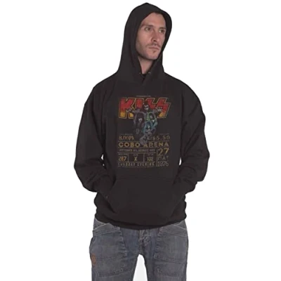 Image of Kiss Hoodie Cobra Arena 1976 Band Logo Official Mens Black Pullover XL